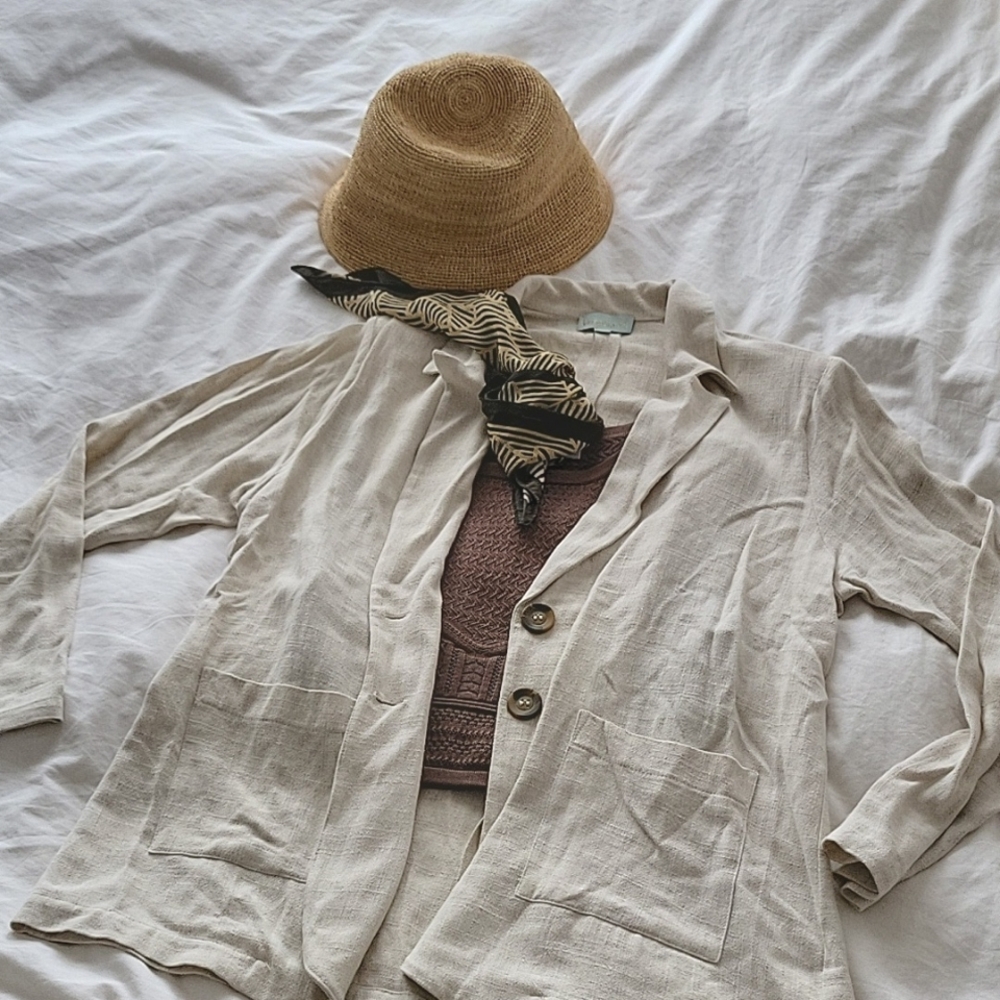 Cream White Linen Blazer Large Veronica M